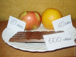 Калорийность фруктов ничтожна в сравнении, например, с шоколадом.